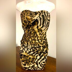 VA VA VOOM LEOPARD fitted STRAPLESS MINI DRESS